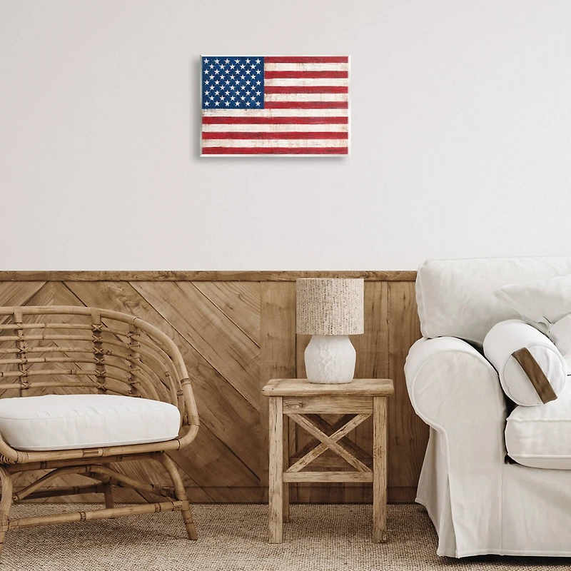 Stupell Industries Rustic American Flag Red White Blue Distressed Pattern Wall Plaque Art
