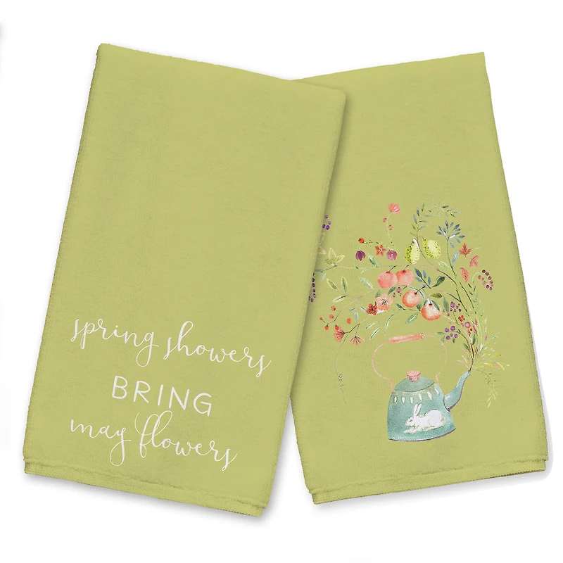 Tea Pot Spring Showers Tea Towel - Set of 2