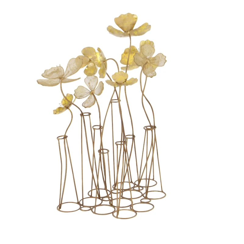 21" Gold Metal Flowers Sculpture