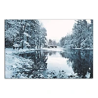 Snowy Park Lake Pine Trees 36x24 Canvas Wall Art