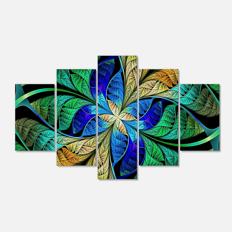Designart - Blue Green Fractal Flower Petals - Contemporary Canvas Art Print