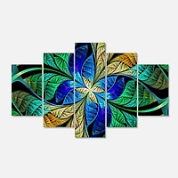 Designart - Blue Green Fractal Flower Petals - Contemporary Canvas Art Print