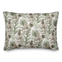 Pinecones & Greenery on White Rectangle Throw Pillow