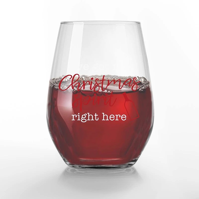Christmas Spirit 15oz. Printed Stemless Wine Glass
