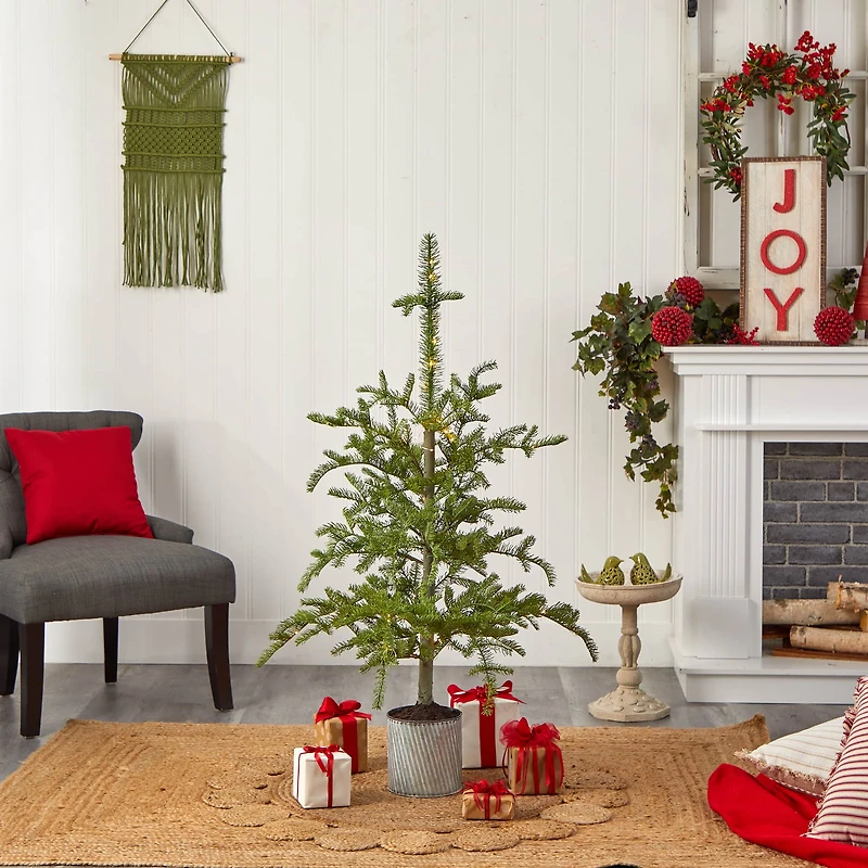 4.5ft. Pre-Lit Pine Artificial Christmas Tree in Decorative Planter, White Lights