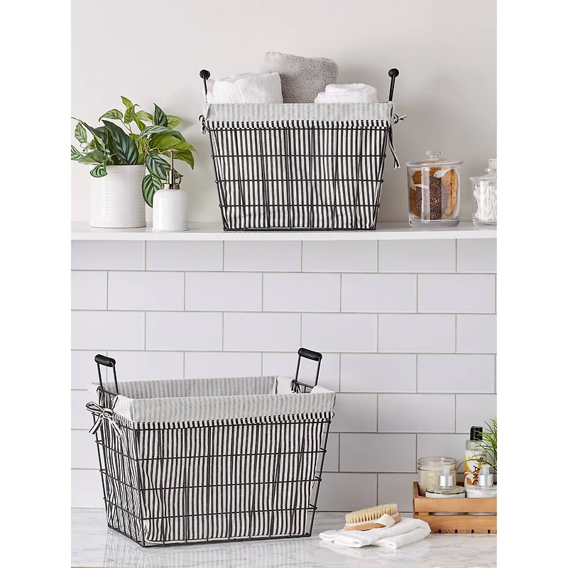 DII® Black & White Ticking Stripe Lined Basket Set