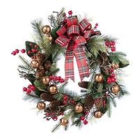 Glitzhome® 24"D Christmas Bell, Pinecone & Berry Bow Wreath