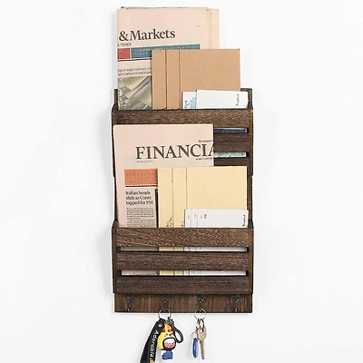 NEX™ Rustic Brown Mail and Key Holder with 4 Hooks