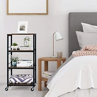 Rustic Brown 4-Tier Utility Cart Rolling Kitchen Storage Cart Wood Top