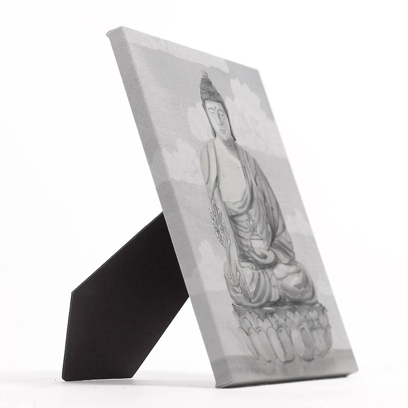 10" Gray Meditative Buddha Tabletop Canvas Décor