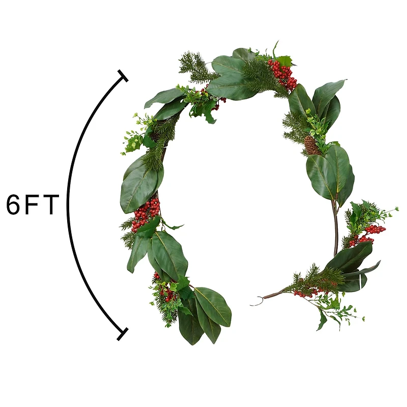 6ft. Magnolia Leaf & Red Berry Garland by Ashland®