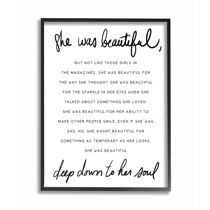 Stupell Industries She Was Beautiful Quote Inspirational Feminine Phrase Framed Wall Art