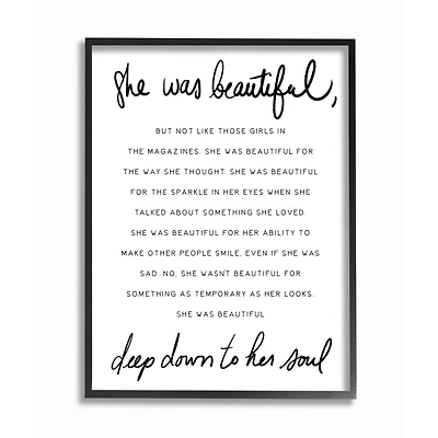 Stupell Industries She Was Beautiful Quote Inspirational Feminine Phrase Framed Wall Art