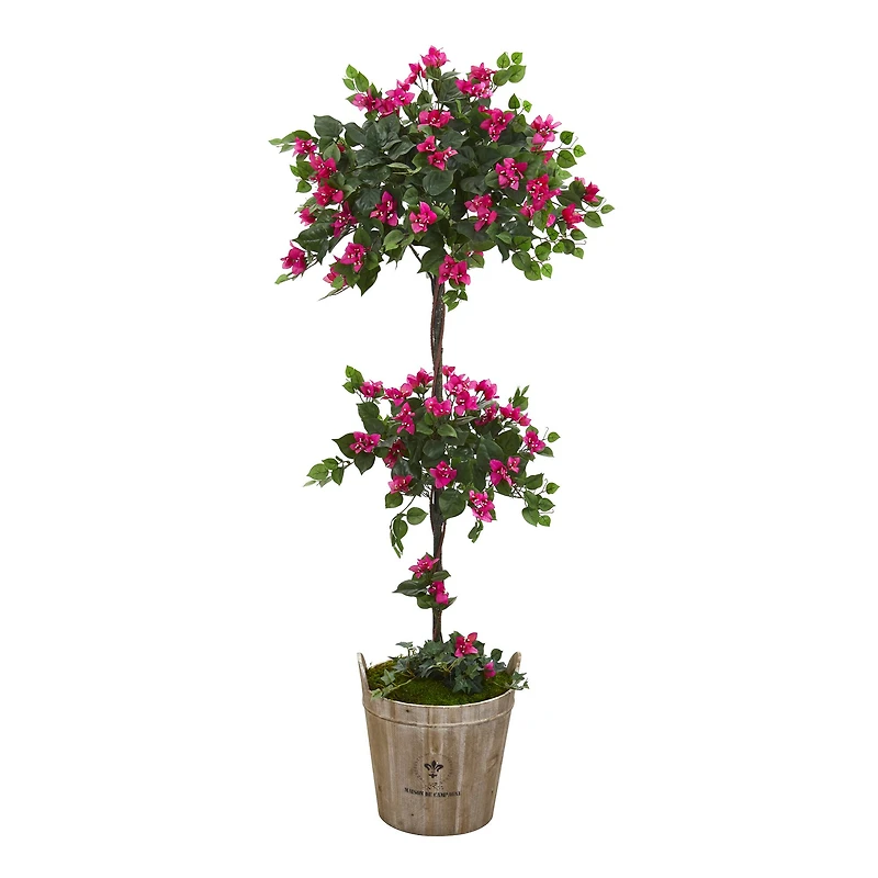 5.3ft. Pink & Green Bougainvillea Artificial Topiary Tree in Farmhouse Planter