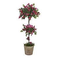 5.3ft. Pink & Green Bougainvillea Artificial Topiary Tree in Farmhouse Planter