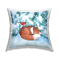 Stupell Industries Sleeping Fox & Cardinal Snowy Trees Throw Pillow