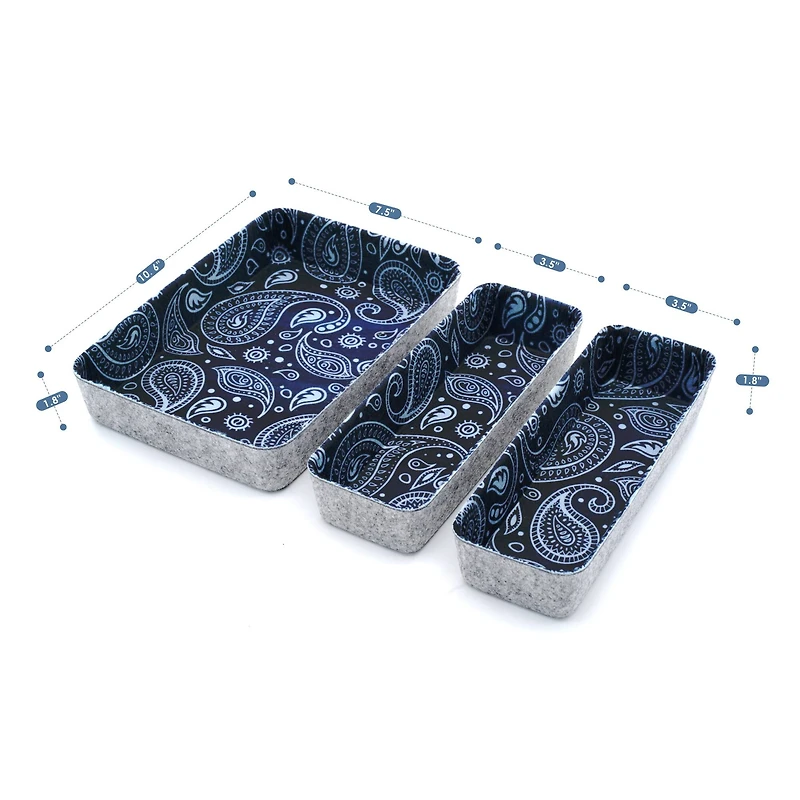 Welaxy Felt 3 Piece Paisley Drawer Organizer Set