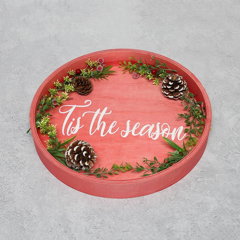 Elegant Designs™ 13.8" Round Tis the Season Serving Tray with Handles