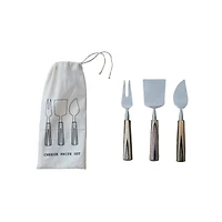 Hello Honey® 3-Piece Natural & Black Stainless Steel & Mango Wood Cheese Servers with Handles & Design