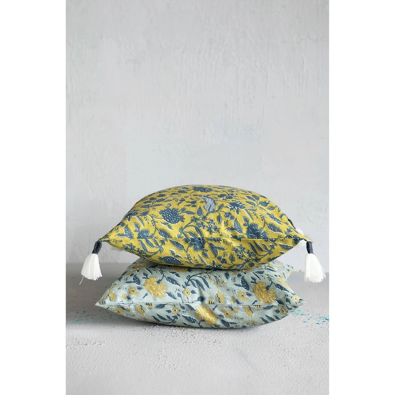 Hello Honey® Blue, Yellow & Mint Floral Pattern Cotton Pillow
