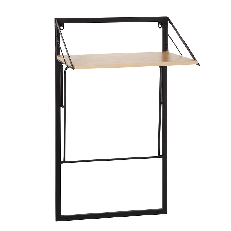 Honey Can Do Black & Maple Collapsible Wall-Mounted Hamper with Laundry Bag & Shelf