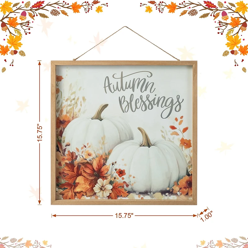 Glitzhome® 15.75" Fall Wooden Ivory Pumpkin Wall Art