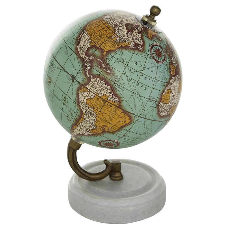 8" Aquamarine Marble & Wood Modern Globe