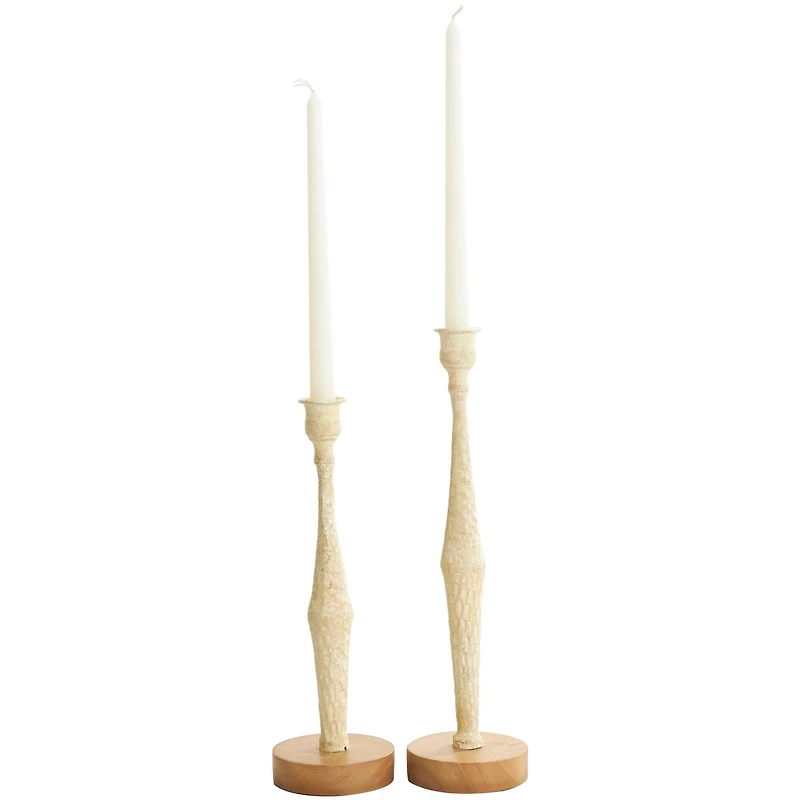 Cream Metal Textured Tapered Candle Holder Set