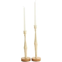 Cream Metal Textured Tapered Candle Holder Set