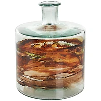 10" Clear & Brown Swirl Abstract Spanish Bottle Recycled Glass Vase