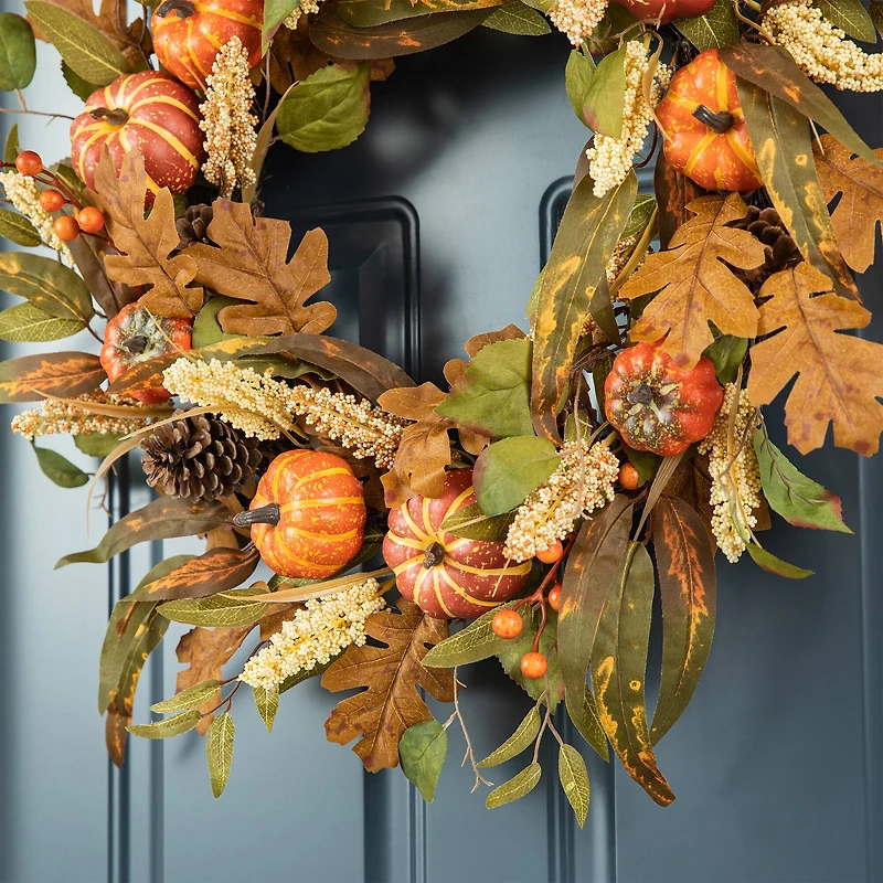 Glitzhome® 24" Fall Pumpkin Leaf Floral Wreath