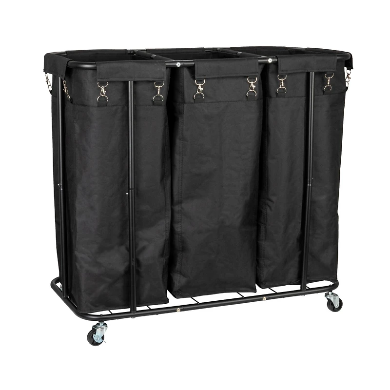 Household Essentials 34" Long Black 3-Bag Rolling Laundry Sorter