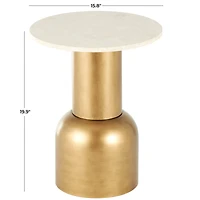 20" Gold Metal Pedestal Accent Table with Cream Marble Tabletop