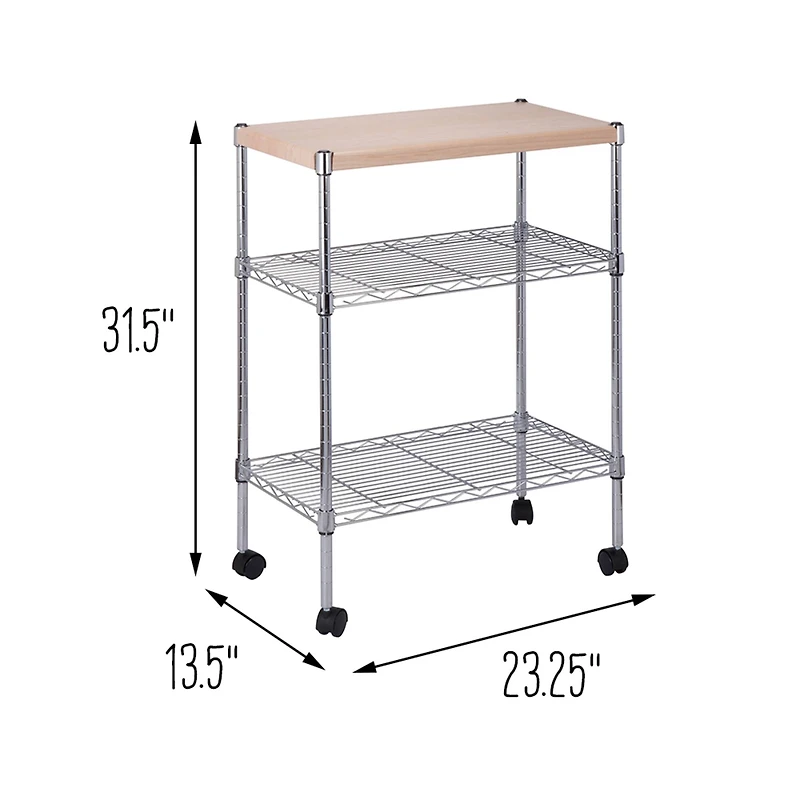 Honey Can Do Chrome/Wood Mini 3 Tier Dining Cart