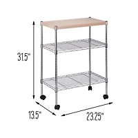 Honey Can Do Chrome/Wood Mini 3 Tier Dining Cart