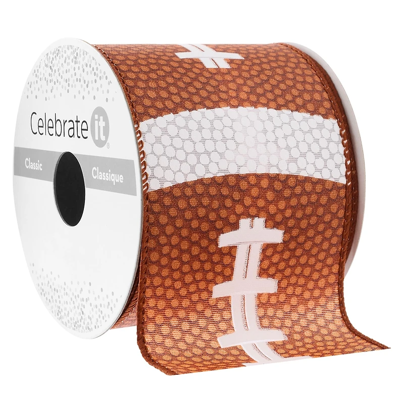 2.5" x 3yd. Brown Football Wired Edge Ribbon by Celebrate It™