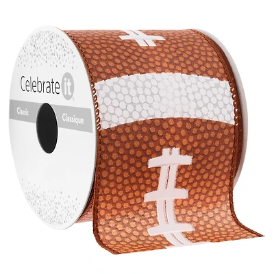 2.5" x 3yd. Brown Football Wired Edge Ribbon by Celebrate It™