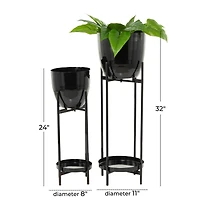 Black Metal Modern Planter, Set of 2" 32", 24"