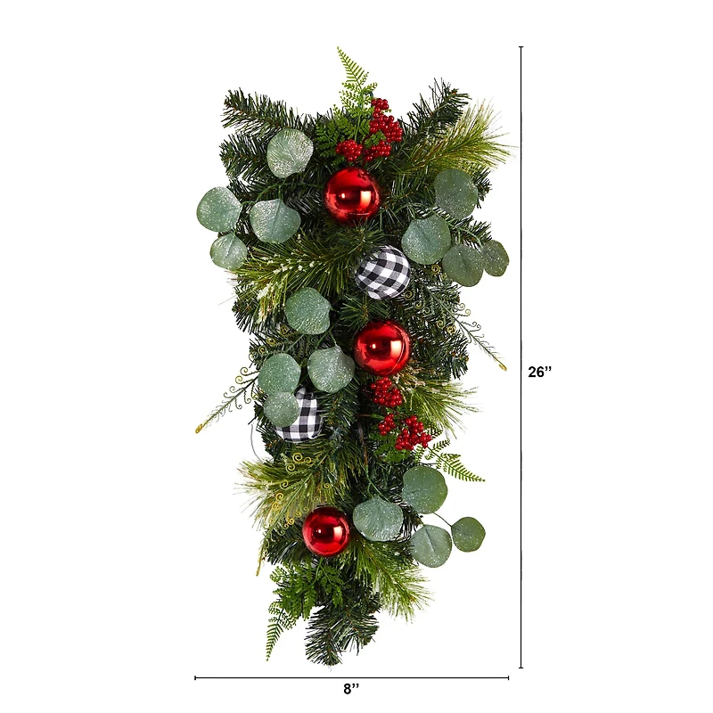 26" Christmas Greenery Ornament Teardrop Swag