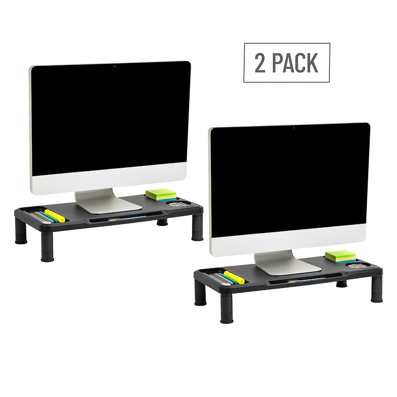 Mind Reader Monitor Stand, Laptop Riser, Desktop Organizer, Office, Plastic, Set of 2, Black