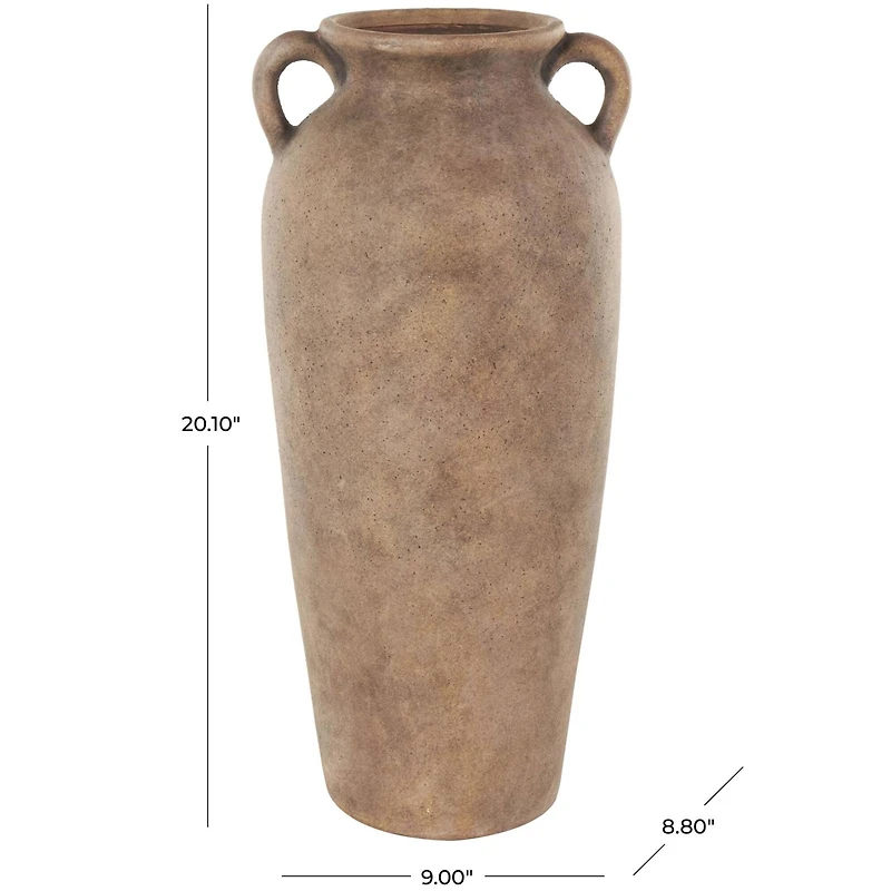 20" Copper Ceramic Antique Style Textured Vase with Handles