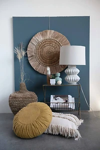 Hello Honey® 22" Distressed White Finish Fluted Terracotta Table Lamp with Linen Shade