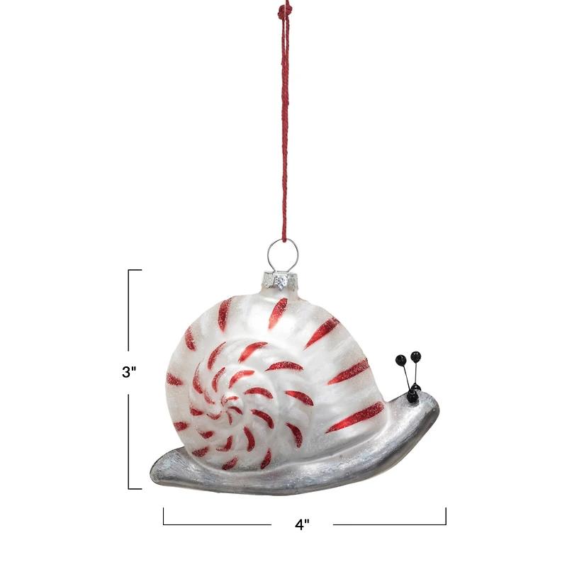 Hello Honey® 4" Red, White & Silver Snail Hand-Painted Glass Ornament