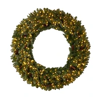 5ft. Clear LED Lights Flocked Artificial Christmas Wreath With Pinecones
