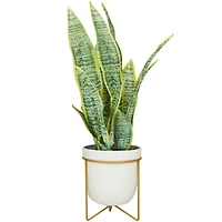 The Novogratz 25" Green Snake Faux Foliage Artificial Plant with White Porcelain Pot and Gold Stand