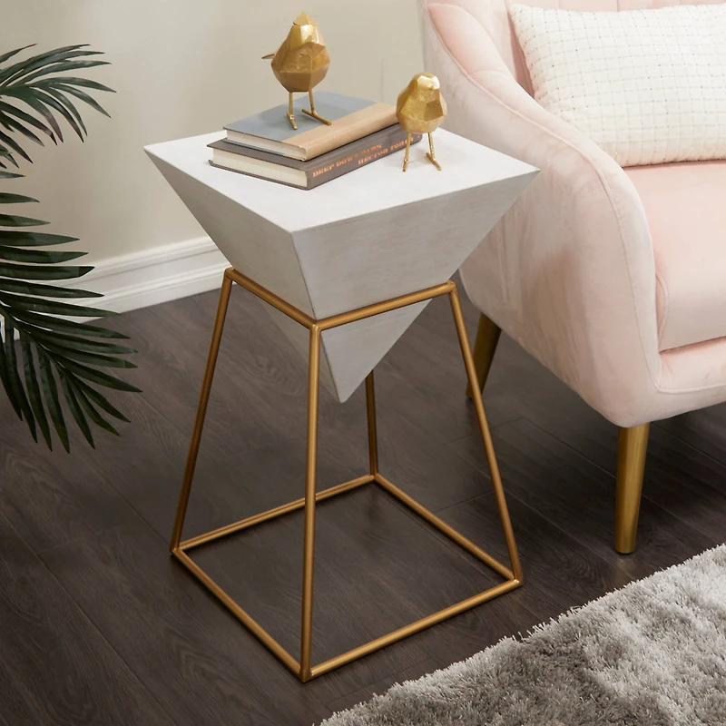 Gold Metal Modern Accent Table, 24" x 20" x 17"