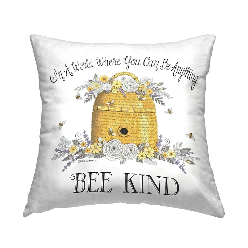 Stupell Industries Bee Kind Honey Hive Floral Design Throw Pillow, 18" x 18"