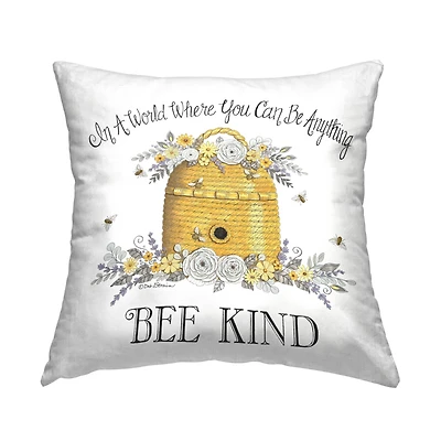 Stupell Industries Bee Kind Honey Hive Floral Design Throw Pillow, 18" x 18"