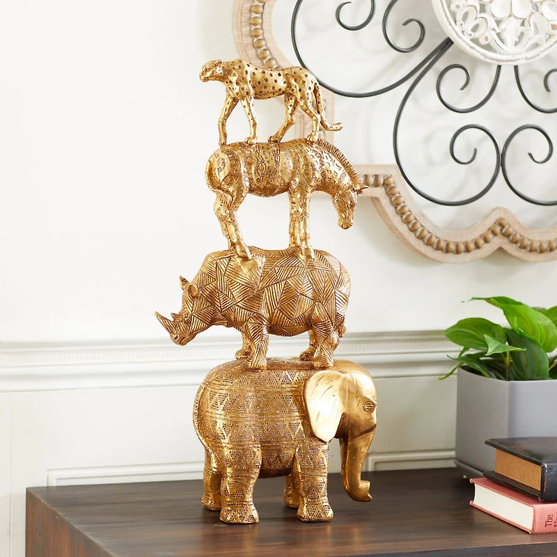 15" Gold Glam Stacked Animal Sculpture