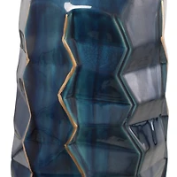 Teal Ceramic Tall Geometric Floor Vase with Gold Accents